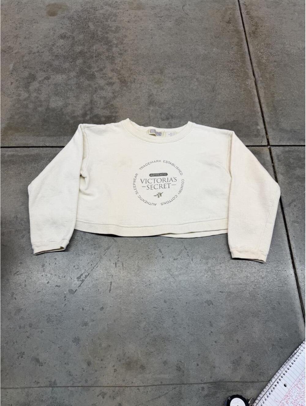 vintage victorias secret made in usa country cotton white cropped sweatshirt